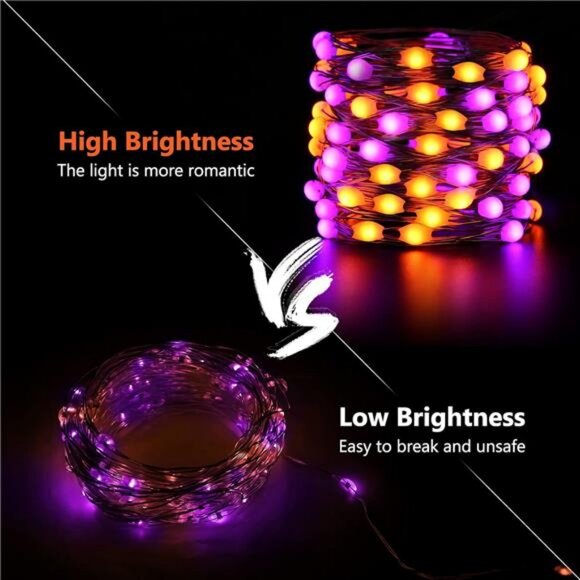 Orange Purple Halloween Fairy Lights, 2-Pack 16.4FT 50LED Battery String Lights - Picture 5 of 7
